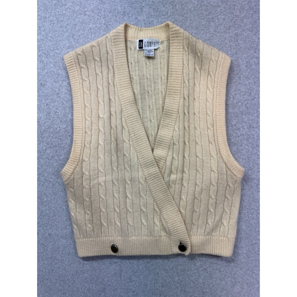 SK‎ & Company Sweater Vest Womens Cream Large Lambswool Rabbit Hair Blend Cozy